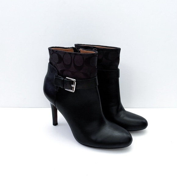 Coach Messina Black Leather Kitten Heeled Ankle Boots - Picture 1 of 10